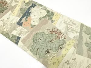 アンティーク　色紙に菊・松竹梅模様織り出し丸帯（材料）